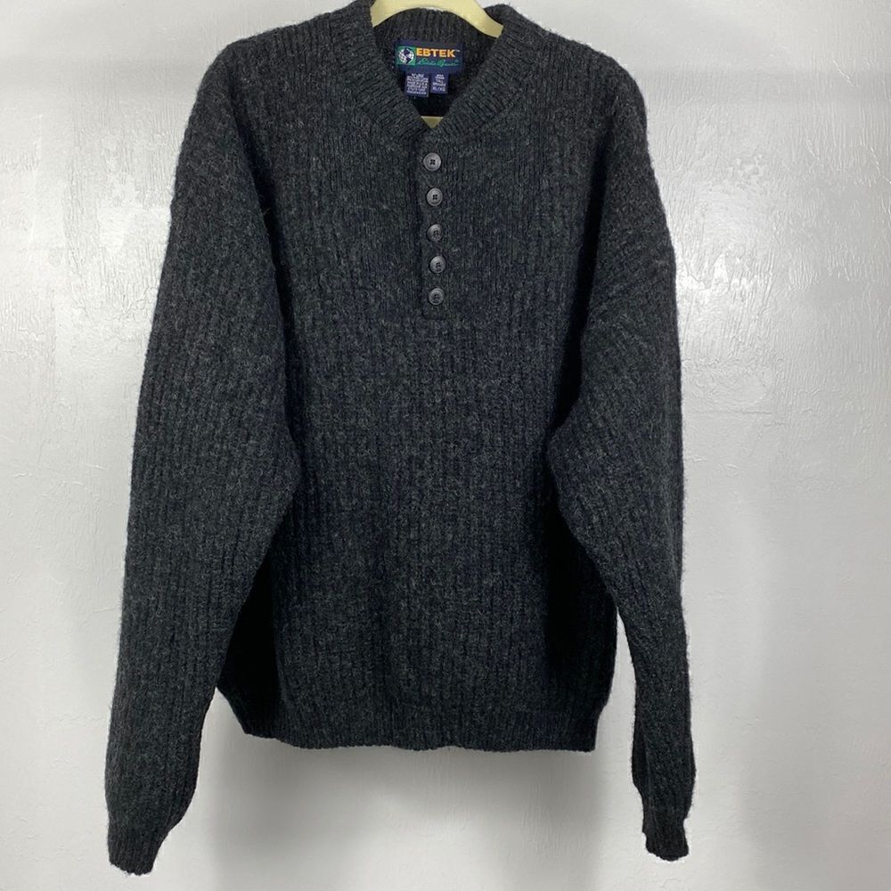 Eddie Bauer EBTEK gray knit wool blend 1/3 button pullover sweater size XL Tall